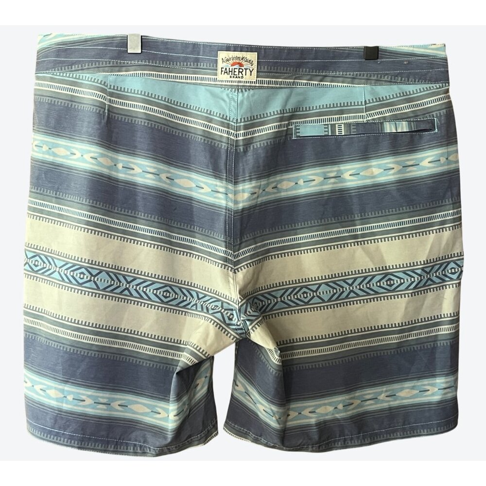 Faherty Men's Size 36 Drawstring Board Shorts Muted Blue Green Yellow 36" x 7" - Picture 2 of 4